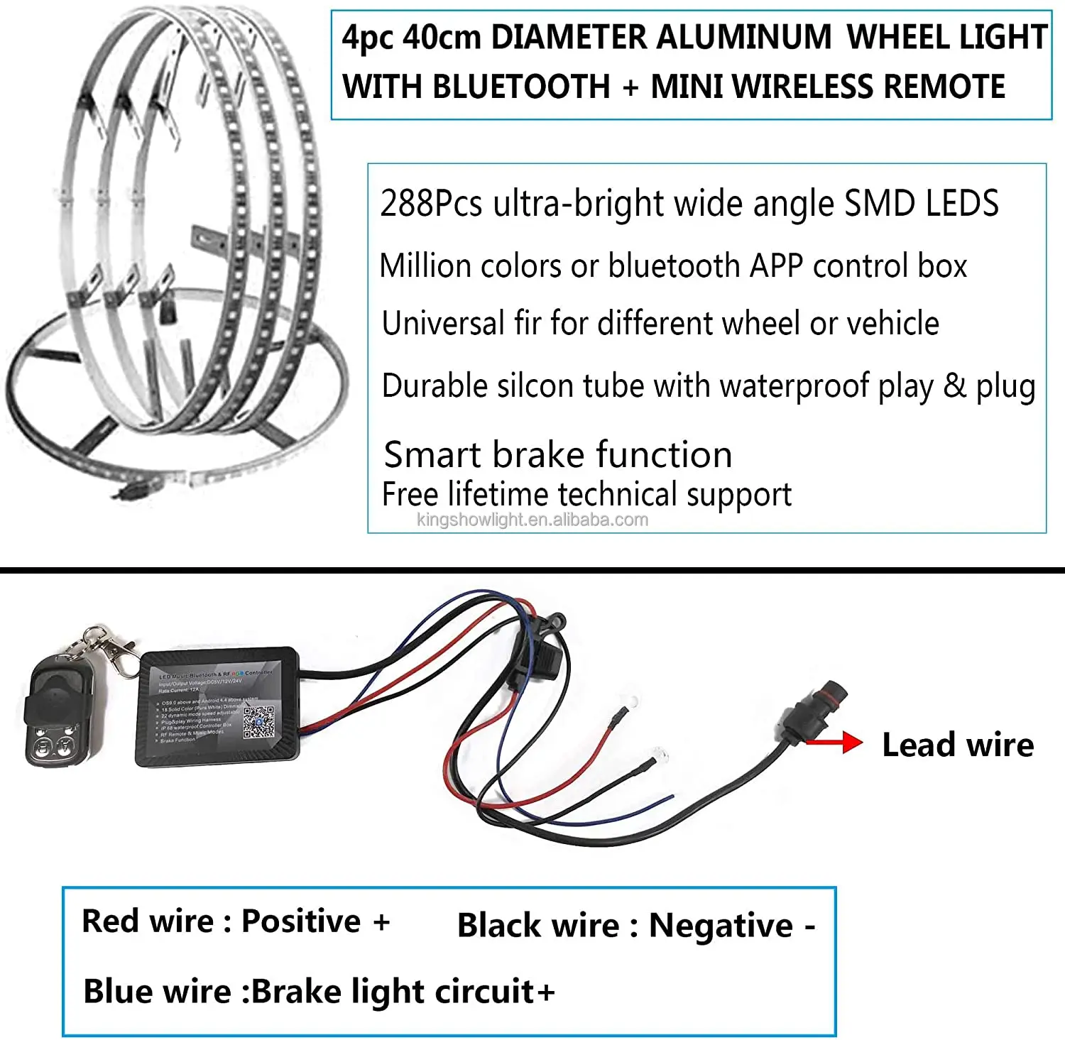 4pc 15.5Inch RGBW Auto Multiple Million Color + Pure white Wheel lighting kit with Million color APP controller 11
