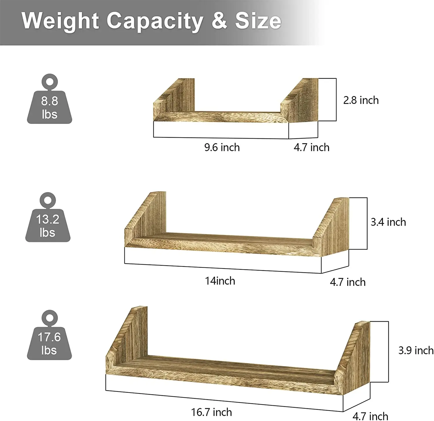 Floating Shelves Wall Mounted Solid Wood Shelf Display Ledge Storage