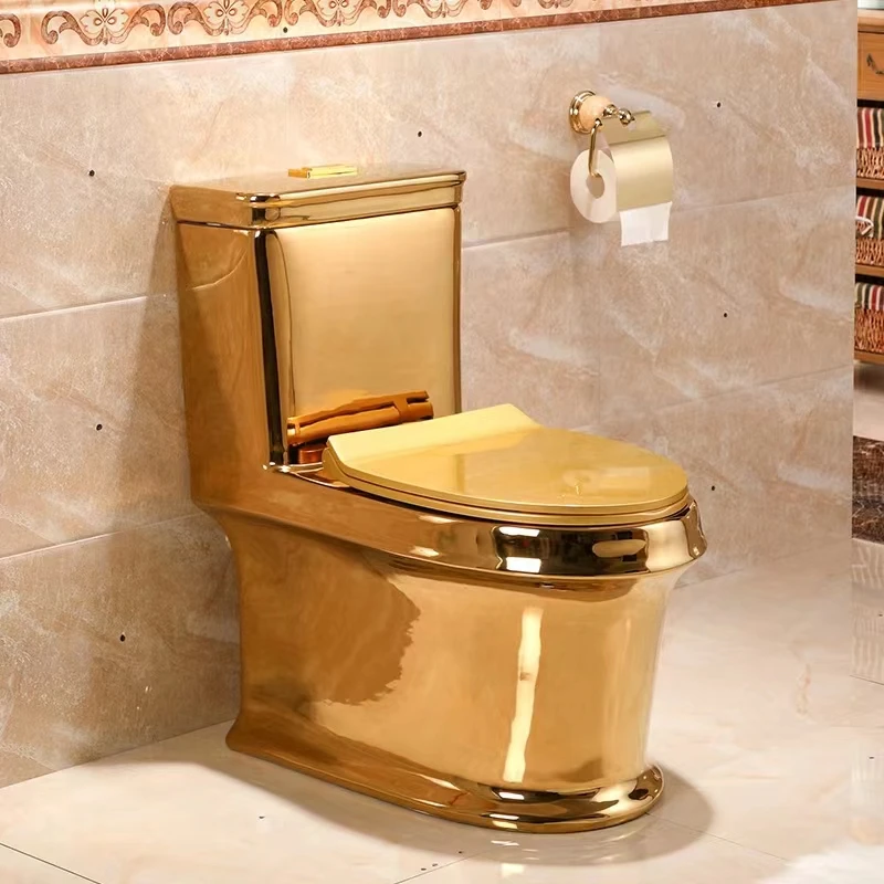 Luxury Water Closet Porcelain Gold Plated Wc One Piece Ceramic Golden Color Toilet For Bathroom