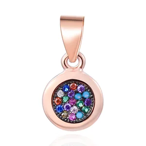 POLIVA 925 Sterling Silver Pendants 3A Cubic Zirconia Multicolor Stones Pave Setting Rose Small Gold Pendant