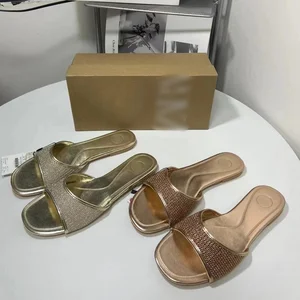 QuiteS Women's Plus Size Flat Sandals Light Weight Round Head Fishnet Gold Wire Casual Toe for Beach Vacation New Summer Slipper