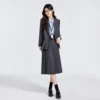 Gray suit-black pleated skirt
