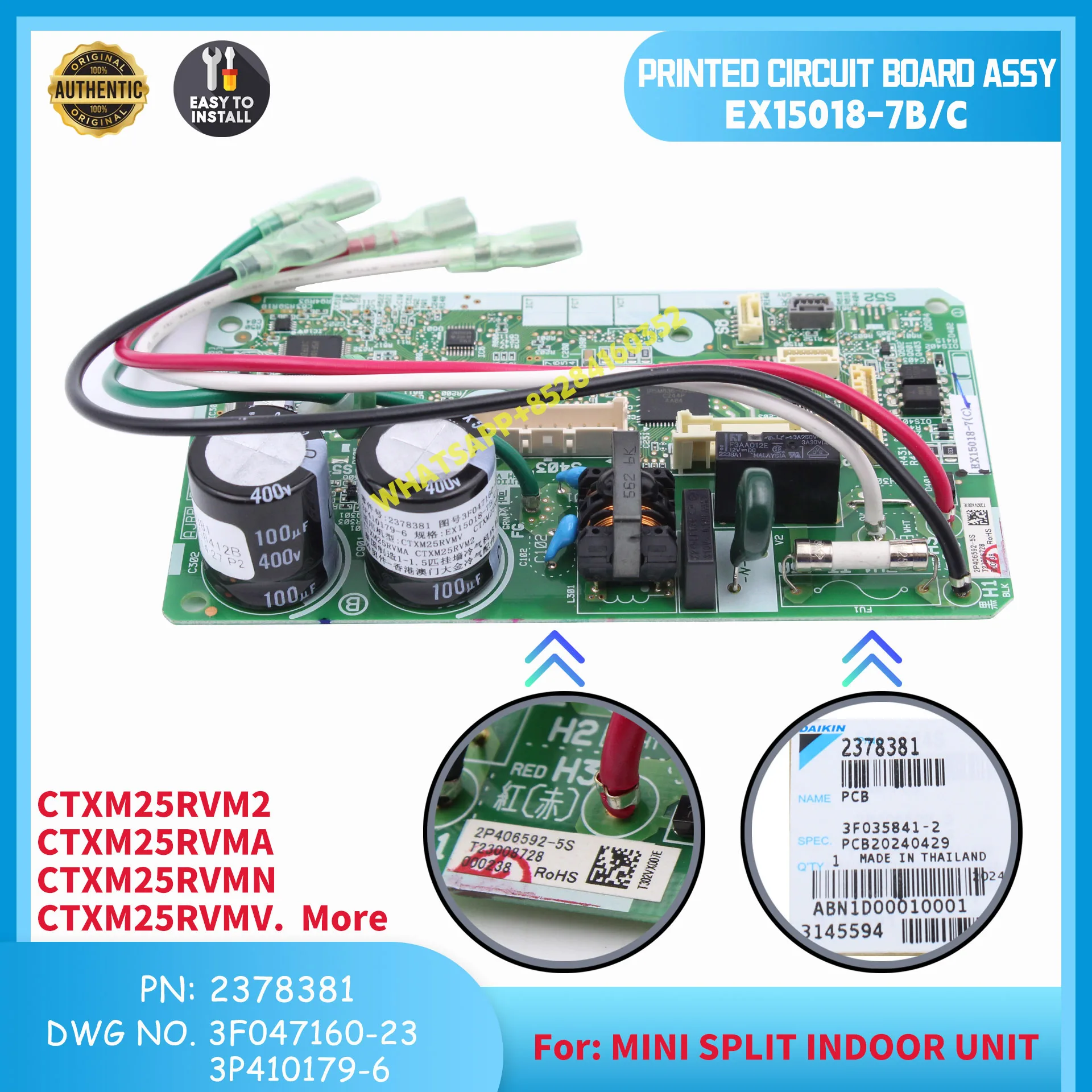 Daikin PRINTED CIRCUIT BOARD ASSY EX15018-2C/D for Mini Split Indoor