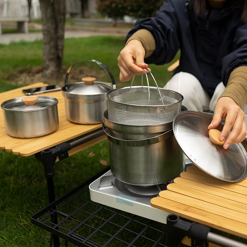 304 Stainless Steel Portable Outdoor Pot Set for Camping