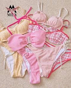 Luxury Two-Piece Micro Triangle Swimwear for Women High Waist Bikini Sets with Halter&Lace up Custom Print Designer Swimsuit