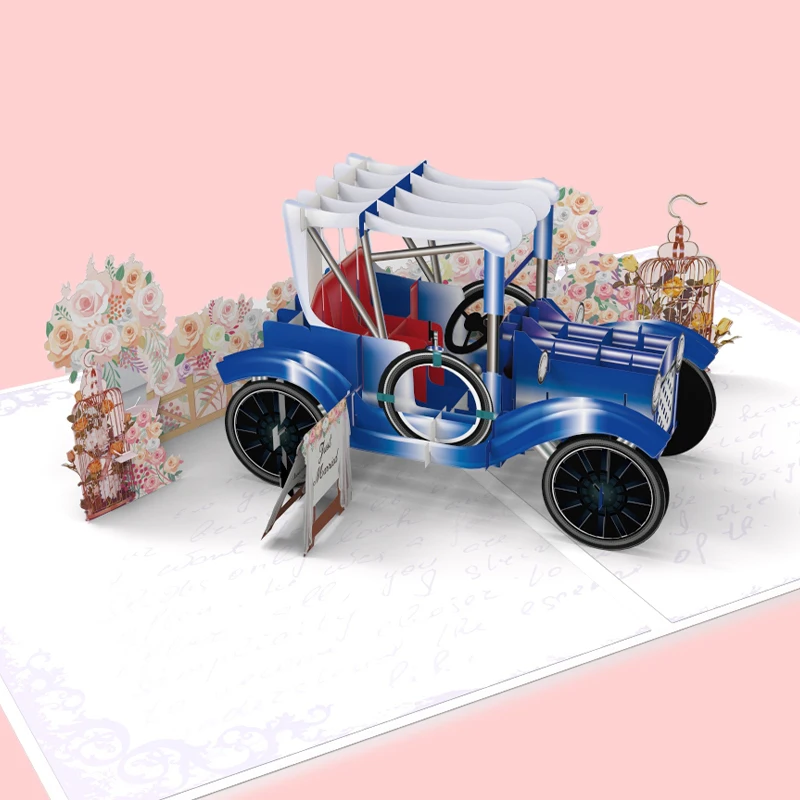 Winpsheng ODM/OEM персонализированный 3d синий автомобиль всплывающий Цветок открытка свадебные пригласительные