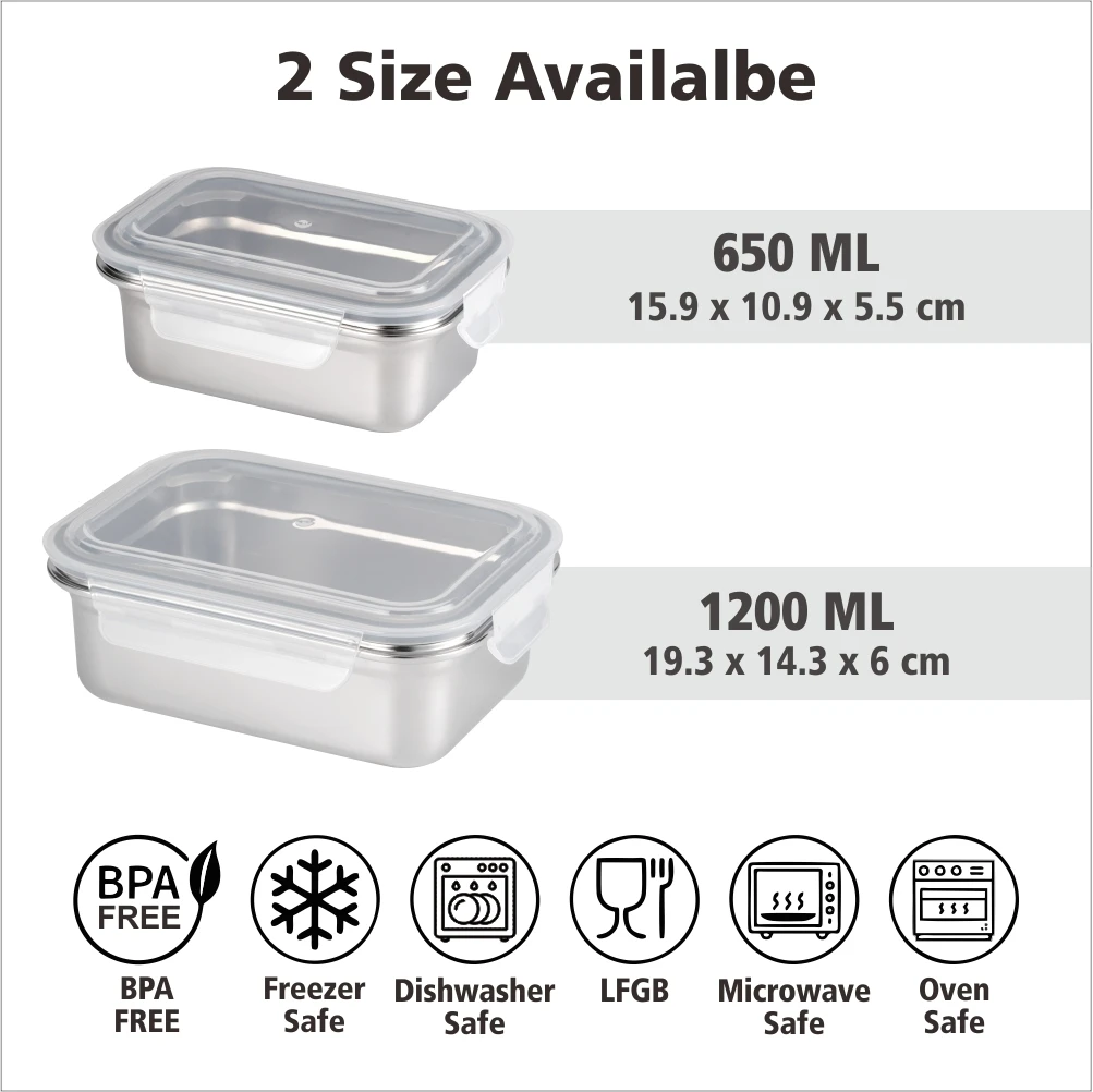 Stainless Steel Container For Microwave Safe,2pc Set Reusable Lunch Box
