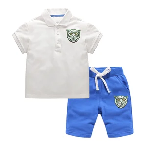 OEM Customized Design Summer Boys Clothing Set Solid Breathable Polo T-shirts Shorts Casual Children Clothing Set