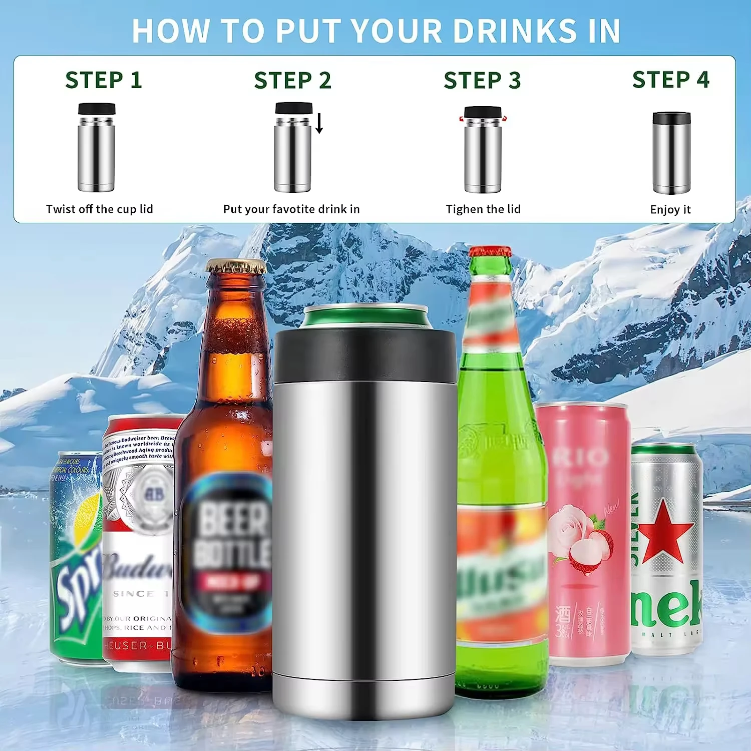 OEM Custom 14oz Double Wall Insulated 304 Stainless Steel Stubby Cola ...