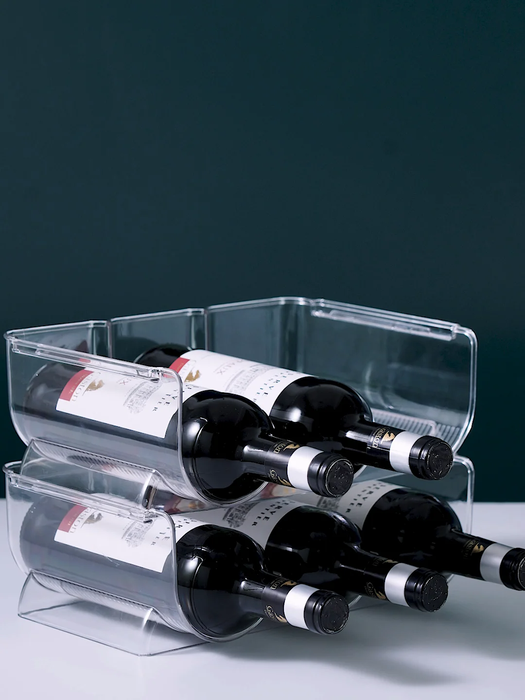 3 Grids Plastic Bottle Organizer Clear Wine Storage Holder Stackable ...