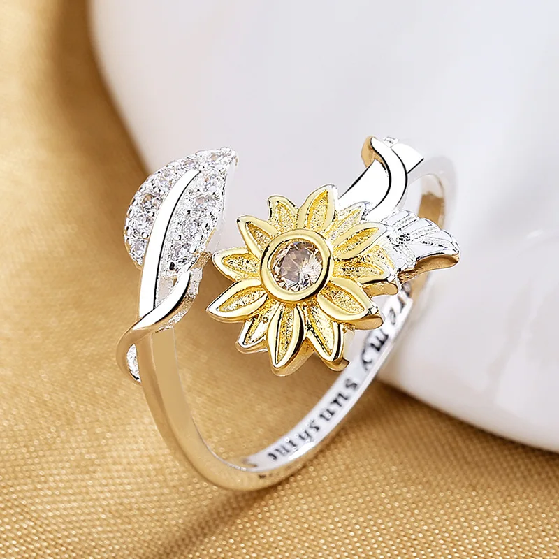 Suxuan Jewelry Sunflower Enamel Daisy Flower Ring Opening You Are My  Sunshine Letter Designer Gold Ring Cz Adjustable Ring