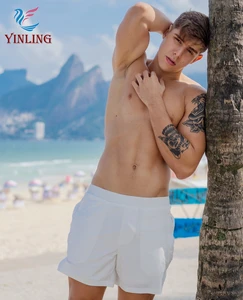 Men's Quick-Drying Board Shorts with Waist String Solid Color Bathing Trunks Beach Shorts Featuring Printed Pattern