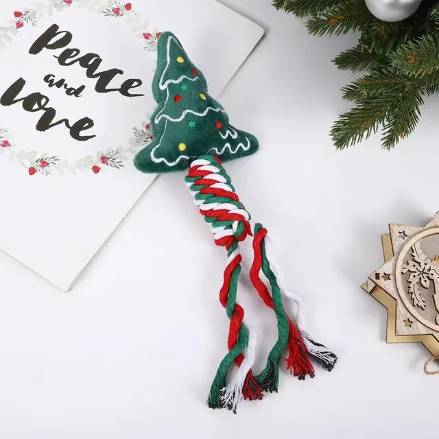 Hot Sale Colorful Christmas Dog Toy Pet Dog Chew Rope Toy Soft Christmas Tree Santa Shape Plush Dog Toys