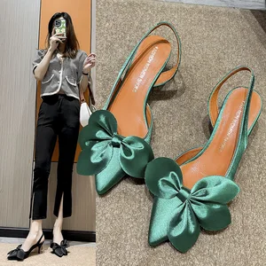 New China Ladies New Heeled Sandal Women Satin Bowknot Quality Pointed Toe High Heel Party Sandals
