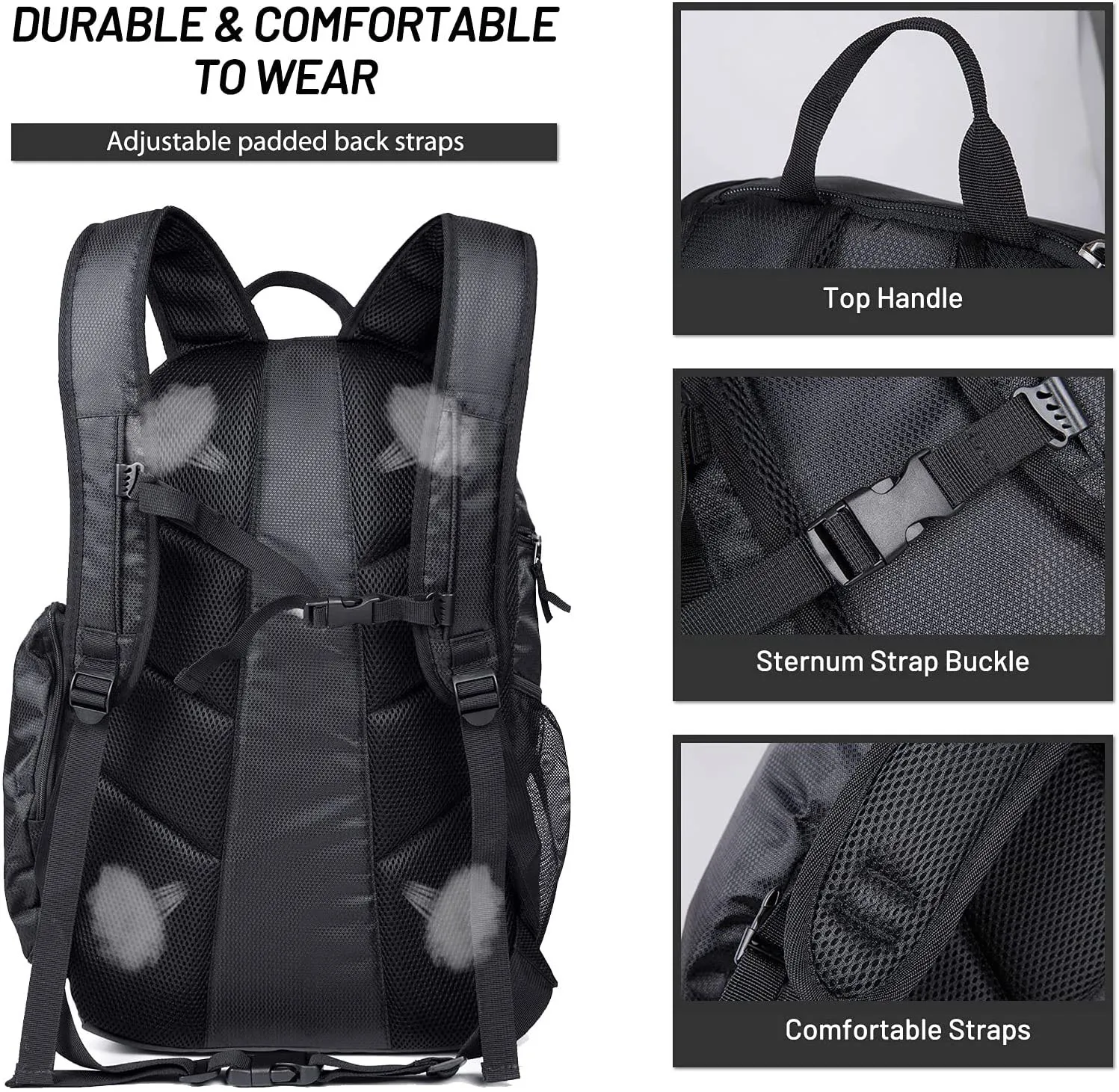 Athletic Basketball Backpack, Lightweight Sports and Gym Day Pack with Bottom Ball Compartment