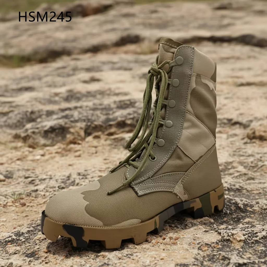 Bottes de chasse Hua Singh Adventure Hard Wear à semelle extérieure en caoutchouc à forte adhérence, avec fermeture à glissière et lacets, camouflage discret facile à porter, modèle désert HSM245