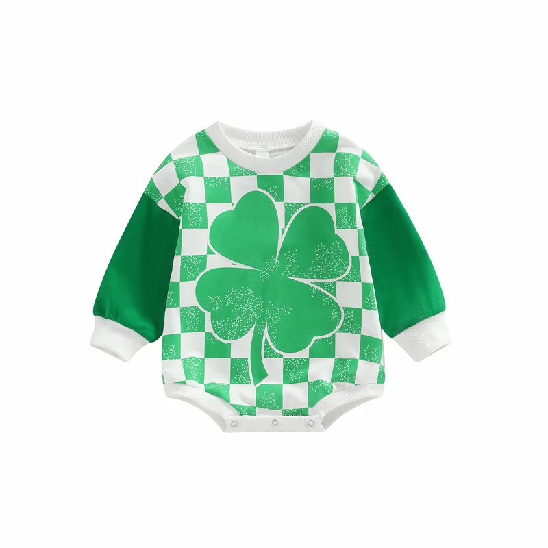  Unisex Infant Baby Clothes Checkerboard Crewneck