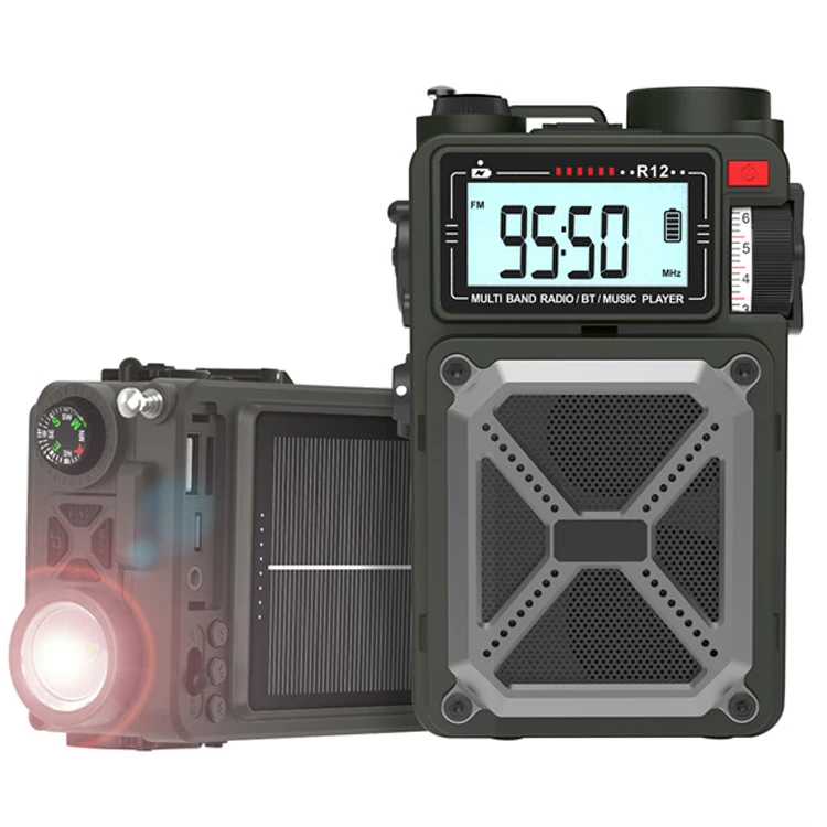 Solar Power for CAMping Earthquake Flashlight Multi-Band Cranking Generator Pocket Radio with Mp3 Speaker