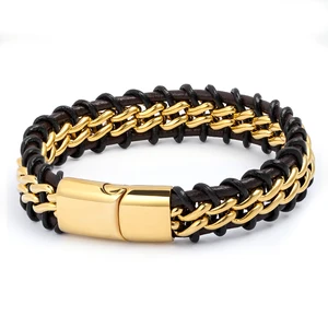 New Bracelet Leather Stainless Steel Friendship Braided Rope Custom Mens Friendship Homme Fashion Jewelry Bracelets Men Men's