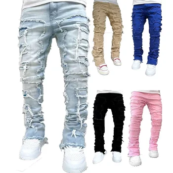 Wholesale Hot Sale Men's Jean Distressed Cargo Straight Leg Slim Stretch Casual Denim Jeans Trousers Pants For Man