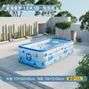 Piscina inflable de 18 m, 3 niveles, azul océano, con fondo de burbujas.
