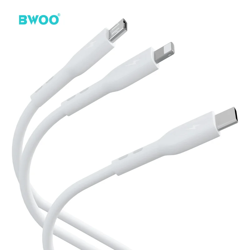 BWOO High Quality Power Only Multi Usb Charger Cable Pvc Material Mobile Phone Universal 3 In1 Usb Charging Cable