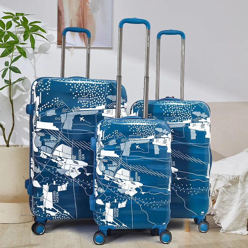 PC Printed Custom Brand Suitcase 360 Degree Sets with Push Button Trolley Handle for Travel Luggage