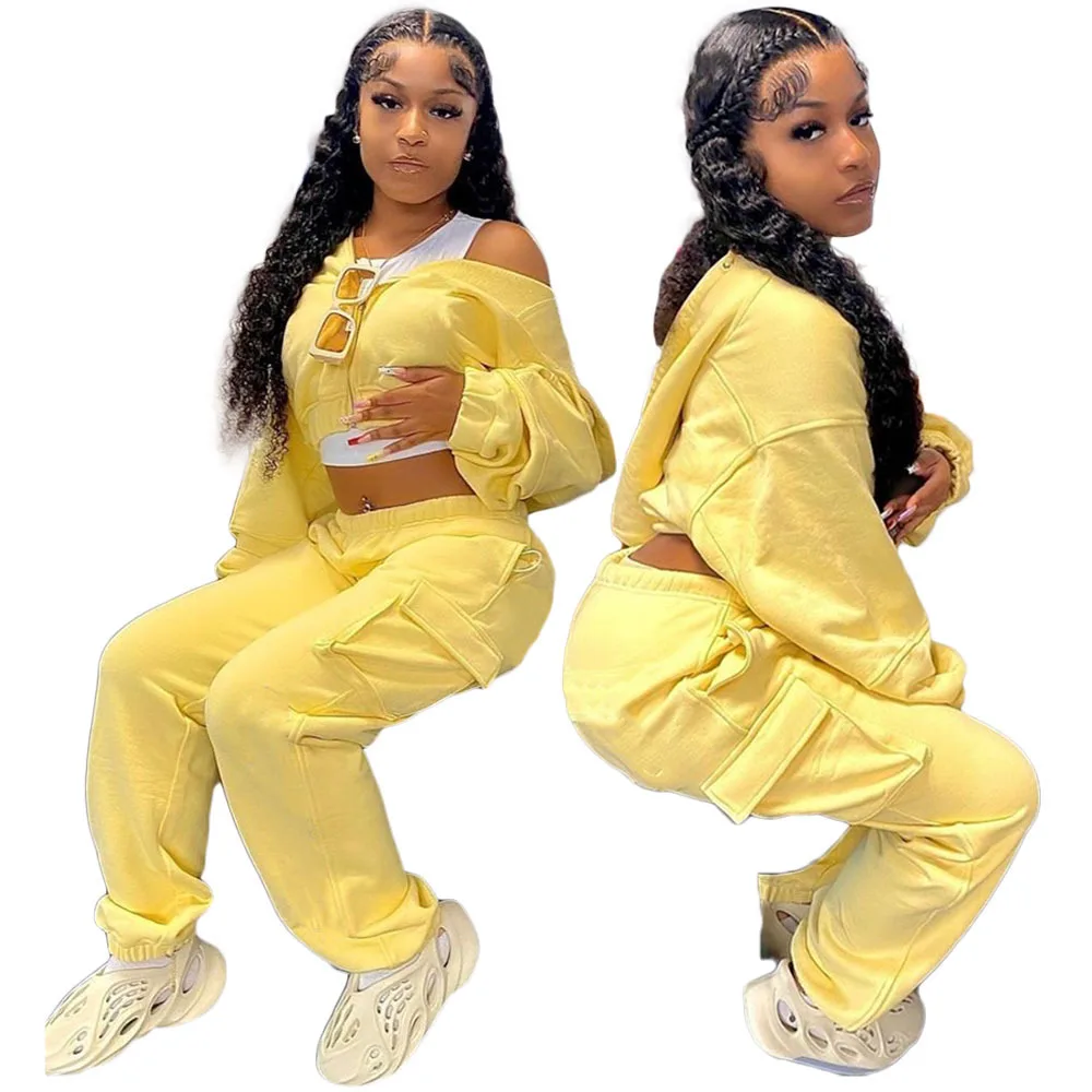 QC-DY6677 Горячая распродажа! Женская однотонная обувь, на каждый день, на молнии, личности спортивные штаны и толстовка, комплект