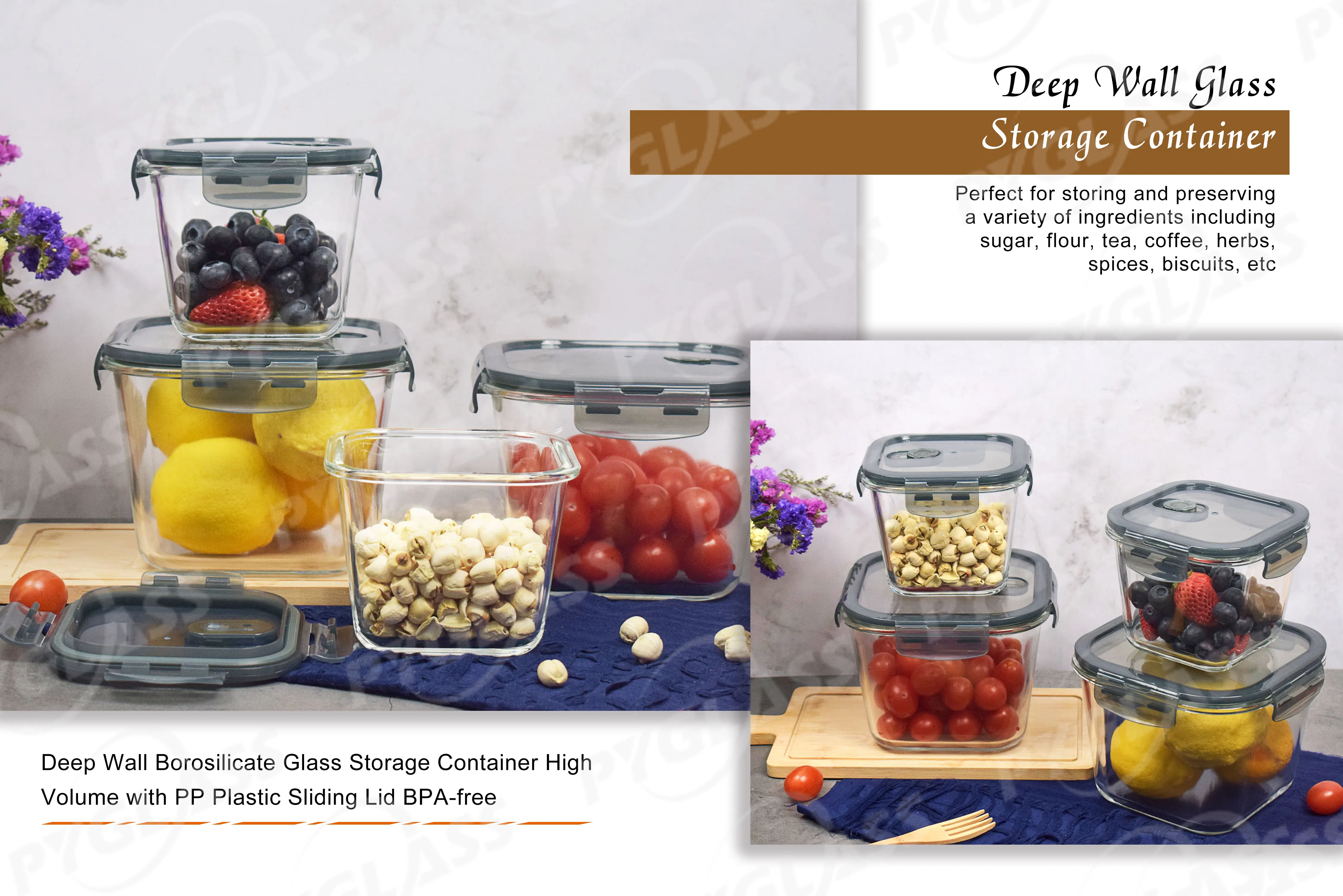 Glass Containers For Food Storage Square Deeper Air Tight Glass Food