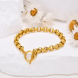 Fashion Design Simple Ot Buckle Round Bead Link Chain Bracelet Stainless Steel Chunky Gold Plated Bracelet for Women