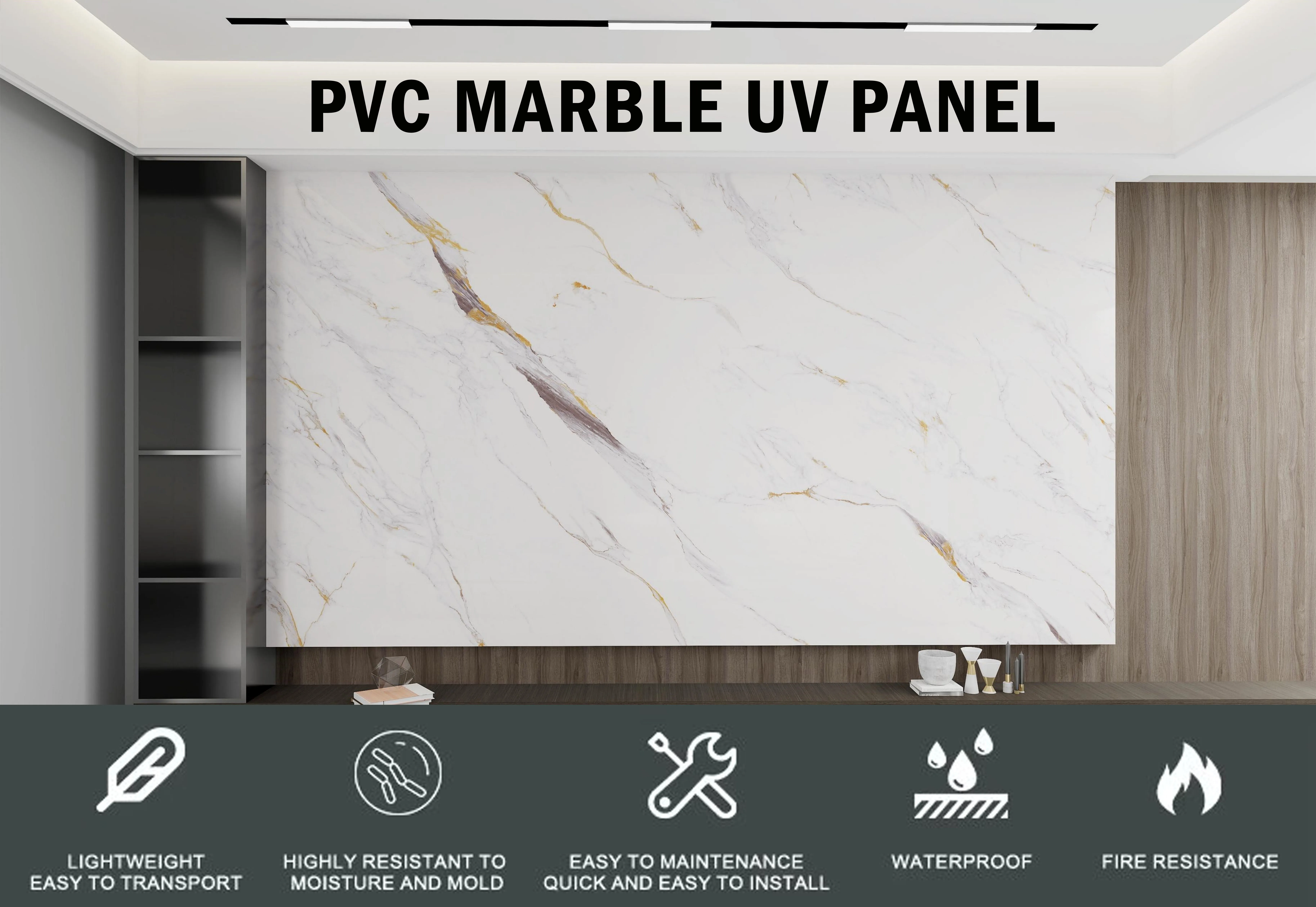 High Glossy Colorful PVC Marble Sheet Wall Panel UV Marble Sheet