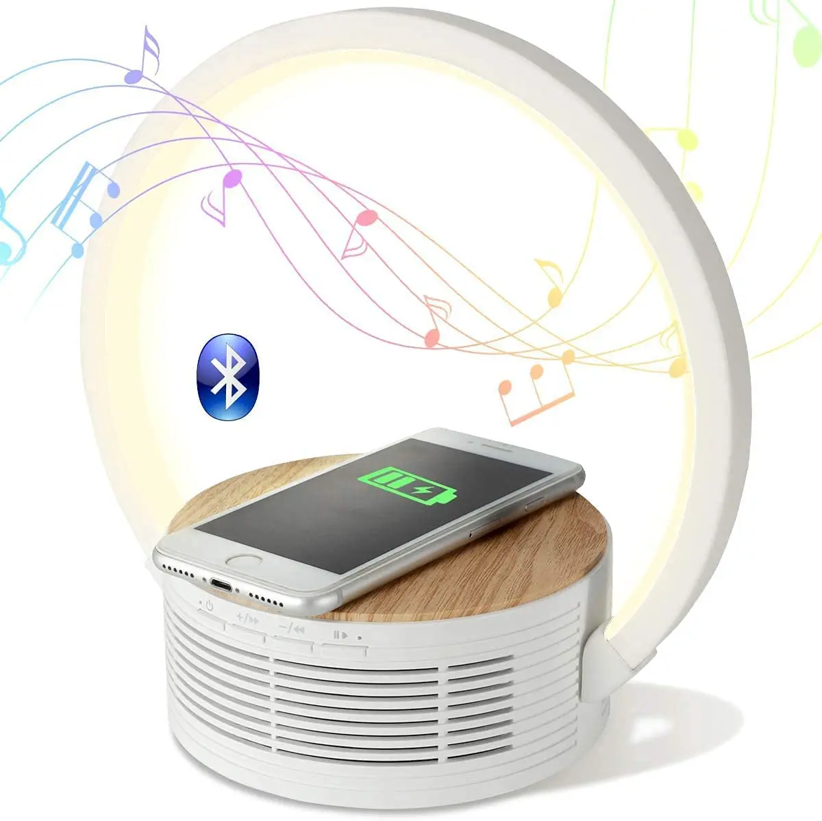 Creative Fast Wireless Charger Night Light Smart Cordless Table Lamp With Bluetooth Speaker