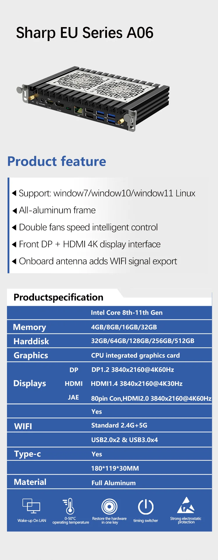 Smart Interactive Display Embedded Ops Pc Module Support 8k Display Ssd
