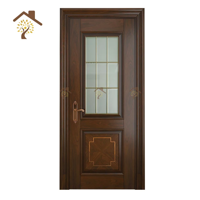 Prehung Flush Slab Single Panel Puertas MDF Waterproof Mirrored Wooden Veneer Door