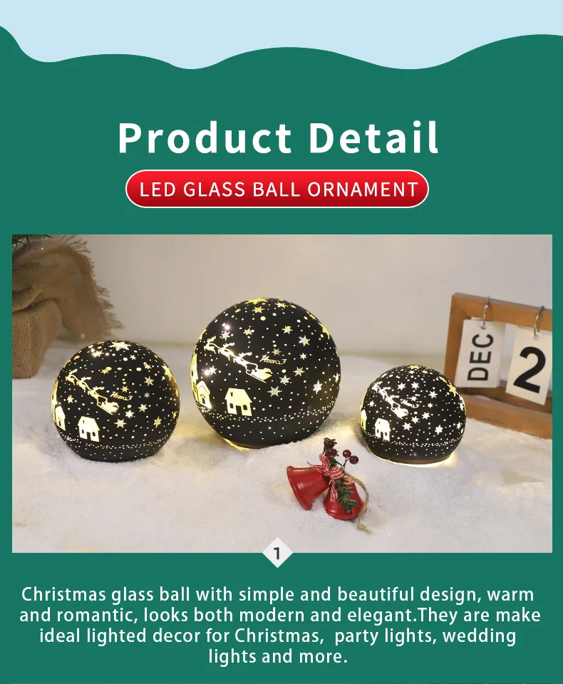 Factory wholesale battery operated laser engraving led glass Christmas ball ornaments crafts manufacture