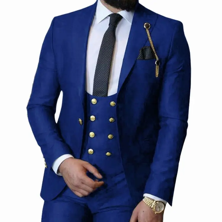 Italian Business 3 Pieces Royal Blue Classic Men Suit Groom Prom ...