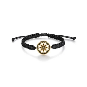 Geometric Pattern Bracelets Jewelry Mandala Design with Black Zircon Inlay Adjustable Rope Charm Bracelet