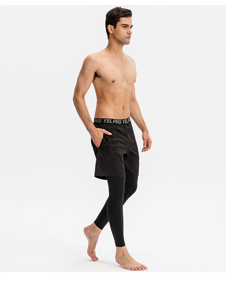 YL Compression Work out High Quality Quick Dry Breathable Fitness Gym Sports Man False Two  Pieces  Built-in Pocket  Long Pants