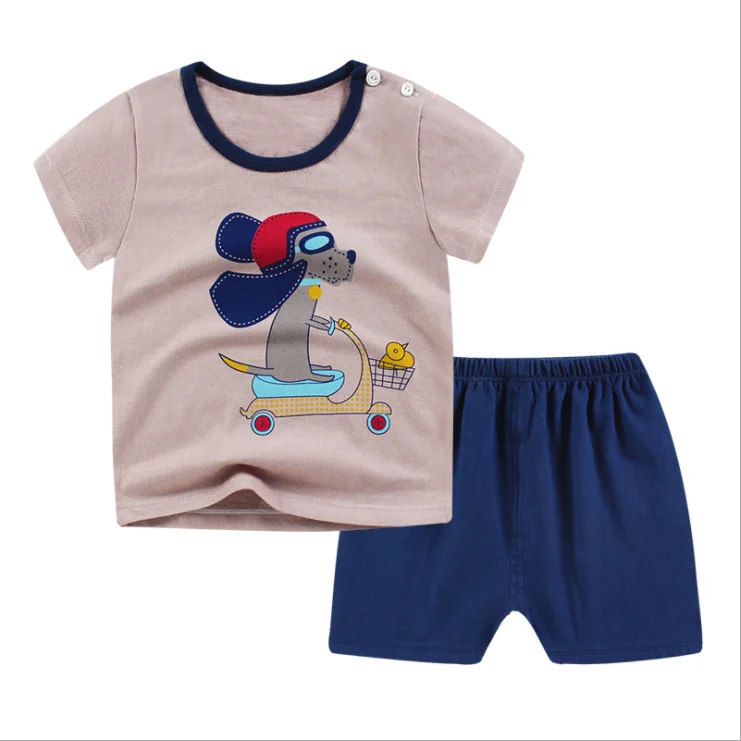 POBIDOBY Toddler Cotton T-Shirt and Shorts Set Short Sleeve Cartoon Little boy Clothing Outfits 2PCS 