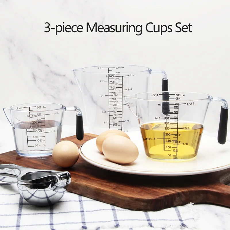 Hot Sale Cake Tools 3Pcs Transparent Plastic Measuring Jug Measuring Cup  Baking Tools And Spoons