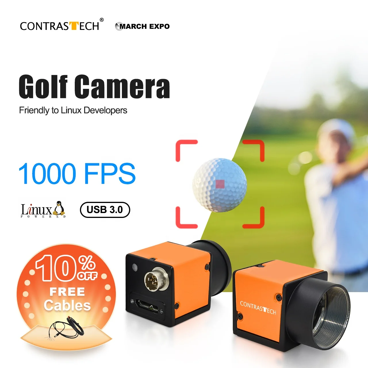 High Speed Gige Camera With Global Shutter 1000 Fps 2000 Camera More Digital Camera for Sports Analysis Golf Swing Inspection