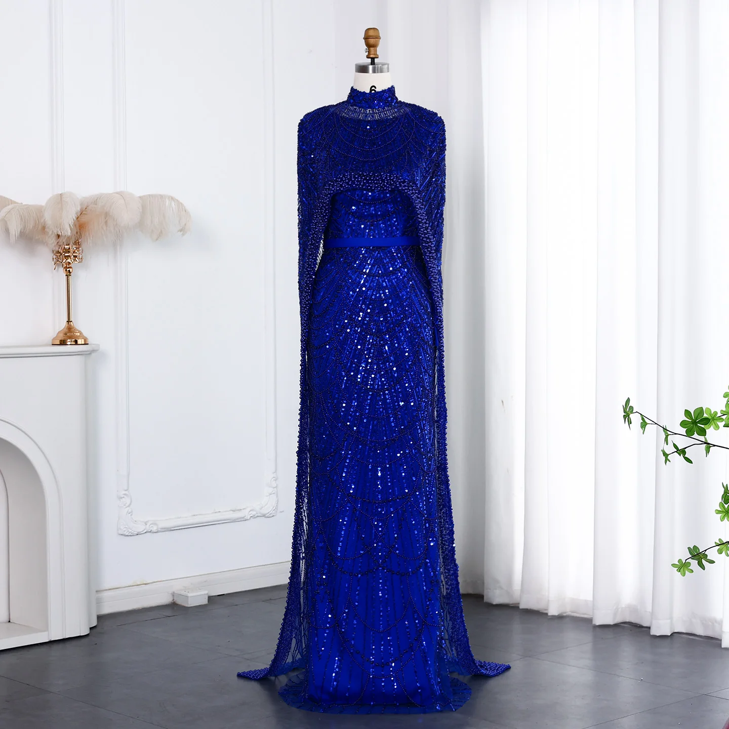 Sharon Said SS369A Dubai Royal Blue Luxury Long Sleeves Muslim Evening  Dress with Cape Women Wedding Special Occasion Gowns