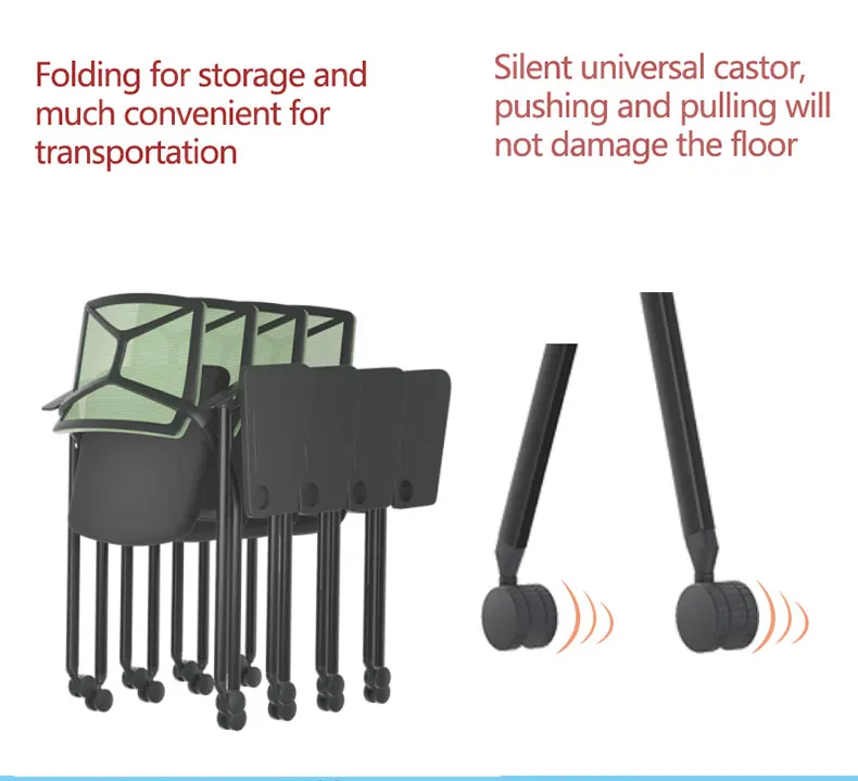 product new design mid back folding conference training chair student chair with writing tablet-100