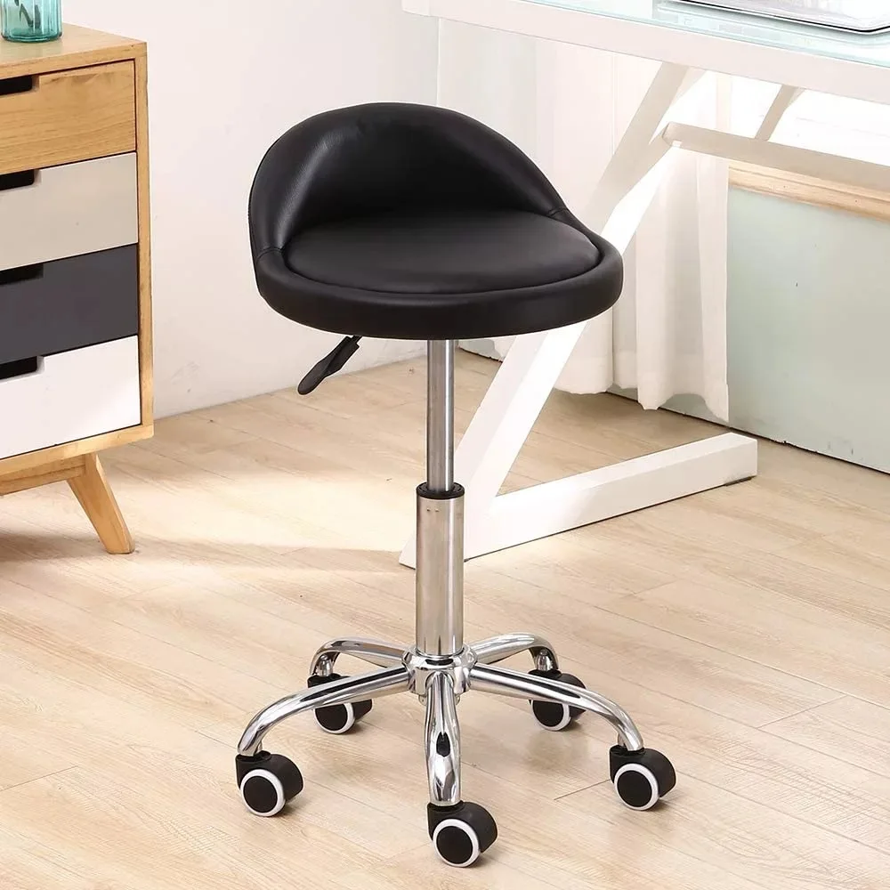 Modern Simple Short Adjustable Swivel bar Stool Chair With Pu Leather and Removable Wheel