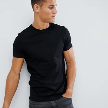 Wholesale Short Sleeve Crew Neck Good Quality 95%Cotton 5%Spandex Slim Fit Black Blank T Shirt Men