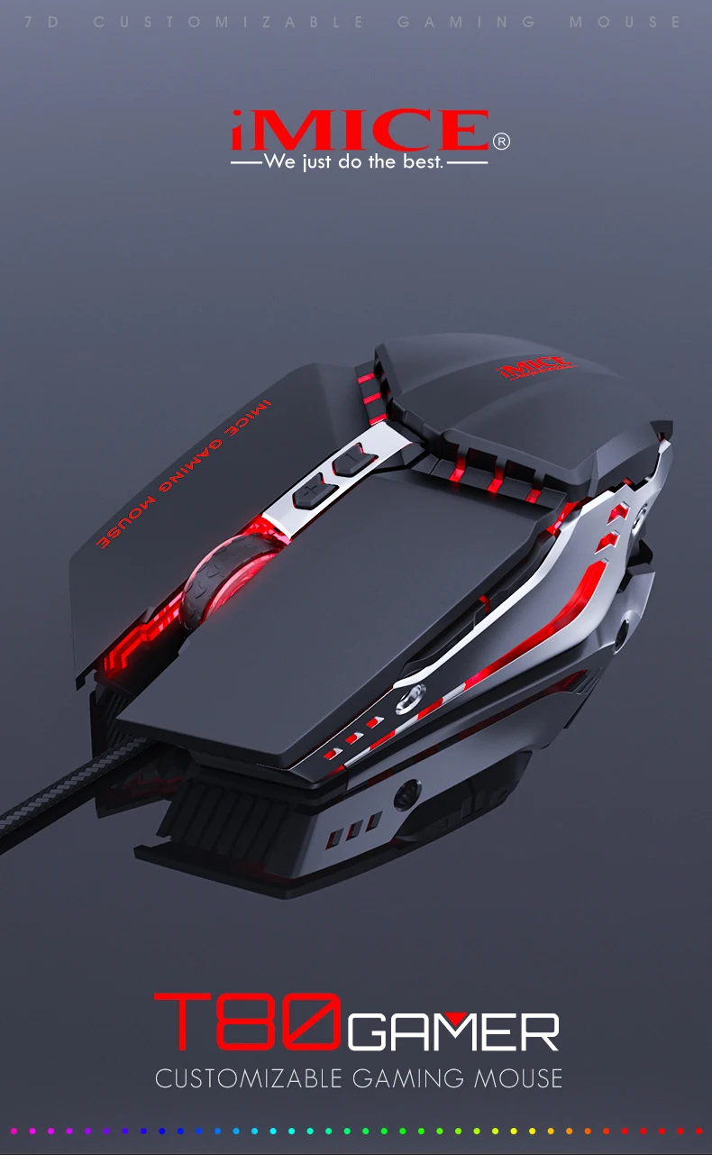 IMICE T80 RGB Gaming Mouse - Wired, 7 Programmable Buttons, 3200 DPI ...