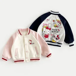 Autumn Girls Casual Cartoon Embroidered Polyester Filling Zipper Eco-friendly Baseball Jacket Clothes for Kids