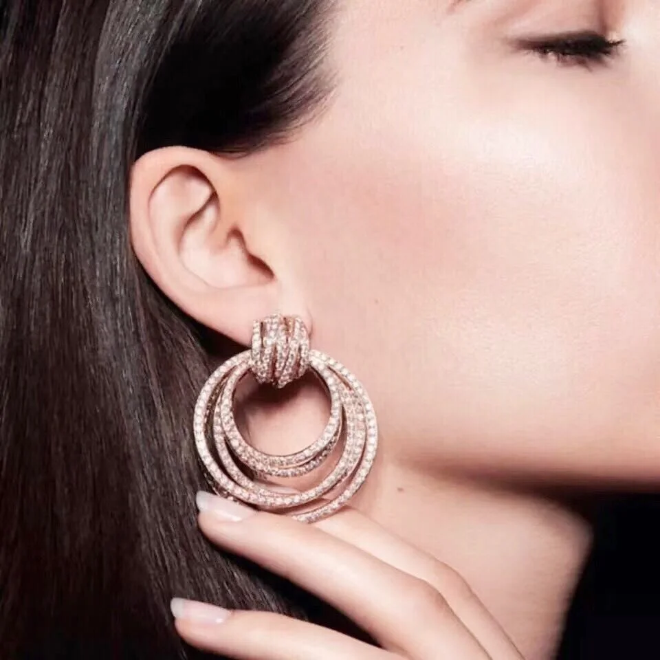 Promotion Multiple Circle Hoop Drop Silver Gold Metal Hoop Fashion Women Lady European Classic Hoop Cz Earring