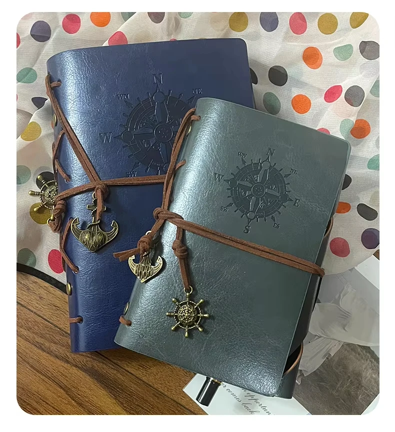A6 vintage leather cover journals handmade travel kraft paper blank notebook