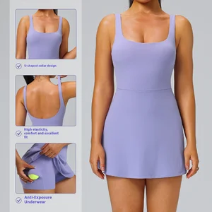 Women's Breathable One-Piece Sports Dress Naked Beauty Two-Piece Set with Golf Pocket for Workout OEM Tennis Wear for Girls